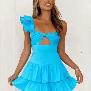 Hello Molly Blue One-Shoulder Mini Dress